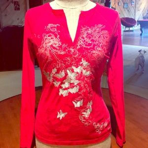 Cache red long sleeve shirt with silver design